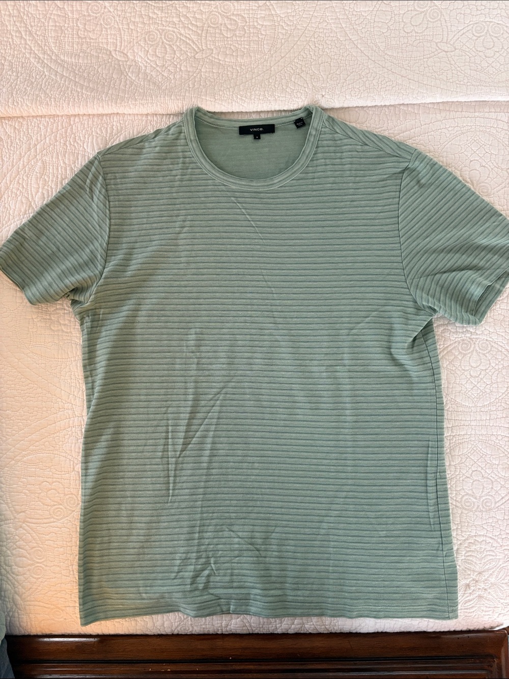 Vince Short-Sleeve Cotton Striped Crewneck T-Shirt in Sage